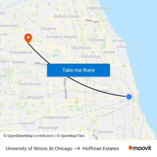 University of Illinois At Chicago to Hoffman Estates map