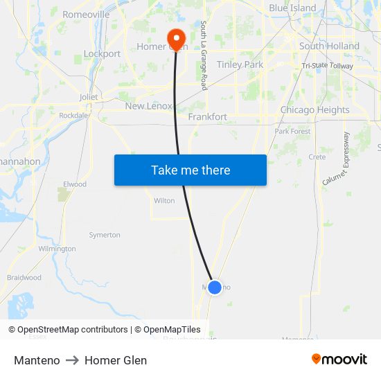 Manteno to Homer Glen map