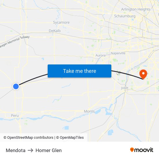 Mendota to Homer Glen map