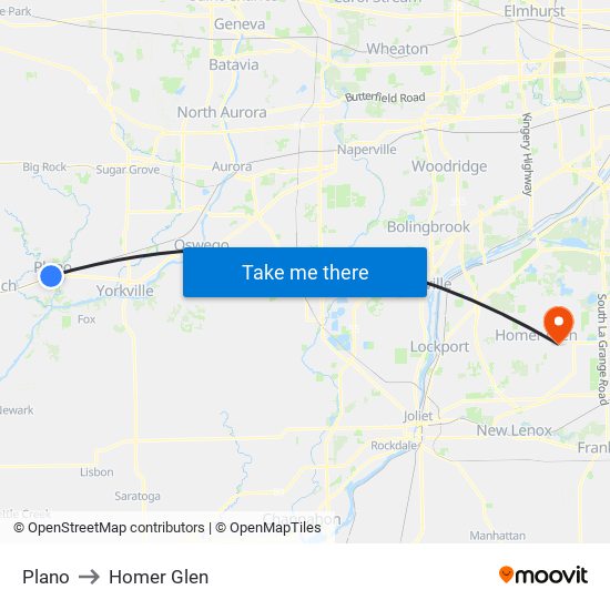 Plano to Homer Glen map