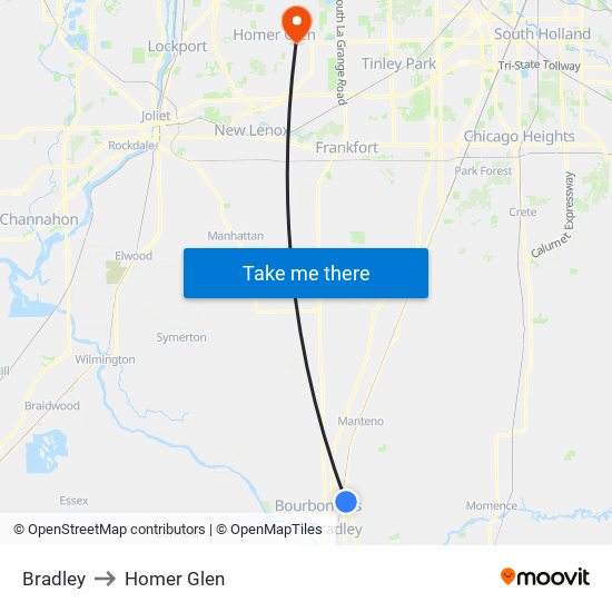 Bradley to Homer Glen map
