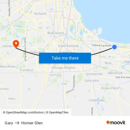 Gary to Homer Glen map