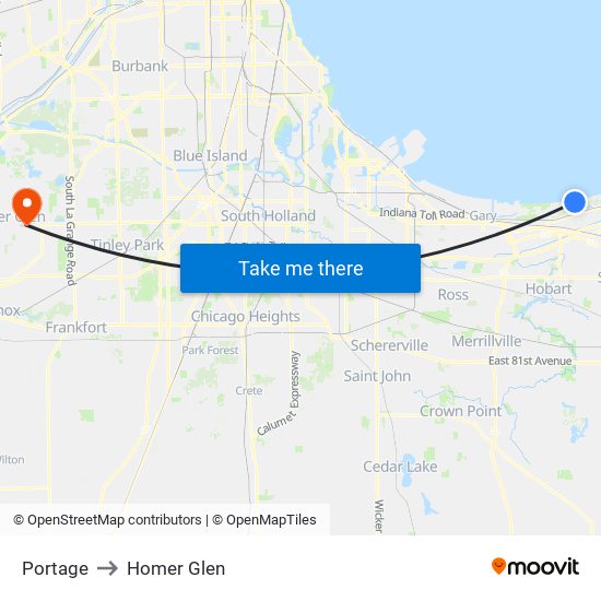 Portage to Homer Glen map