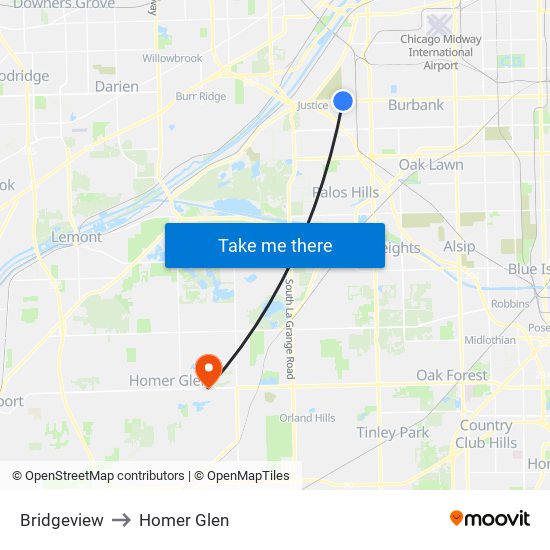 Bridgeview to Homer Glen map