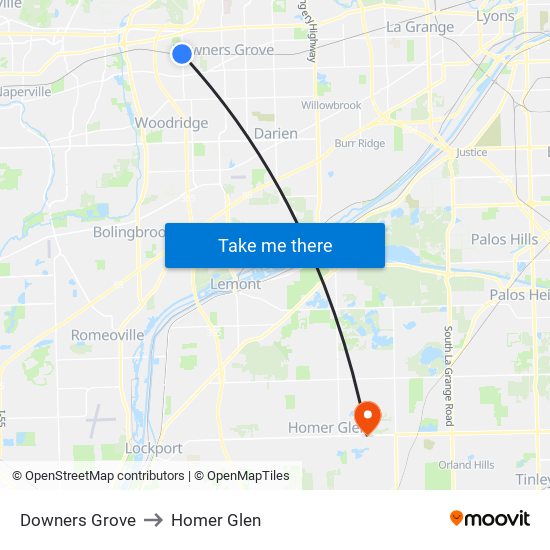 Downers Grove to Homer Glen map