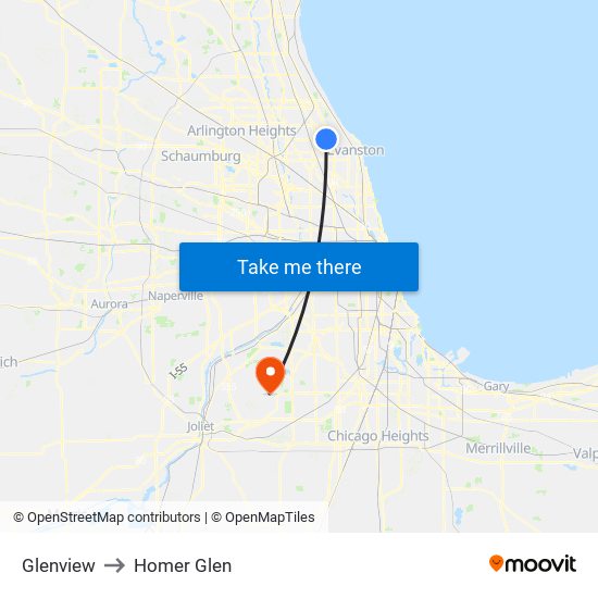 Glenview to Homer Glen map