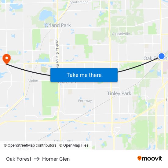 Oak Forest to Homer Glen map