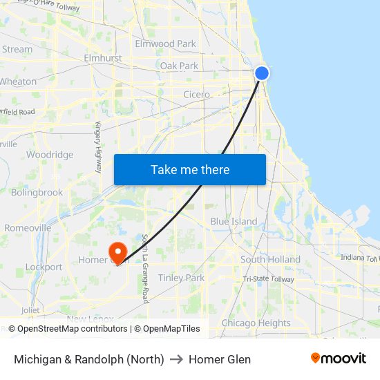 Michigan & Randolph (North) to Homer Glen map