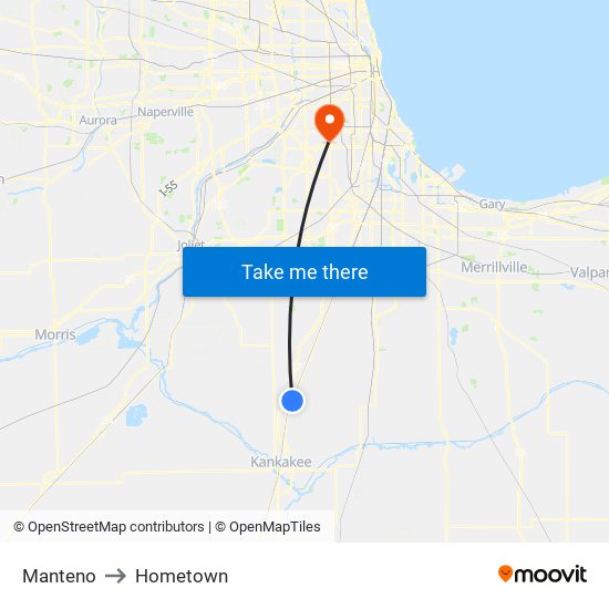 Manteno to Hometown map