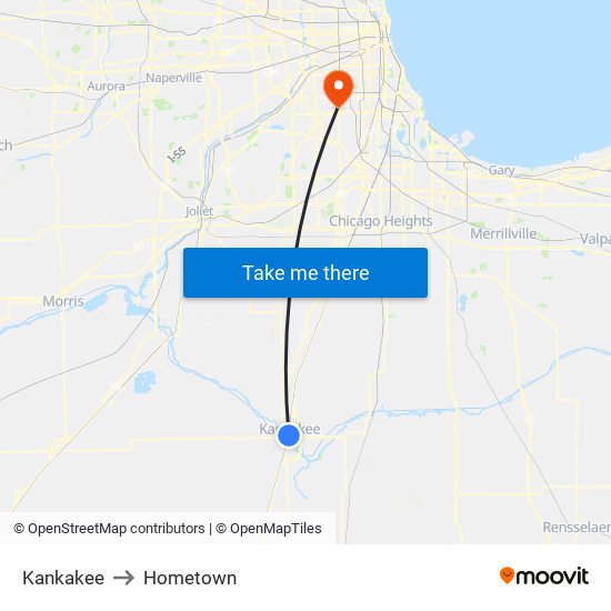 Kankakee to Hometown map