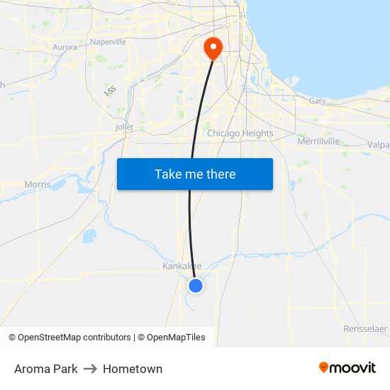 Aroma Park to Hometown map
