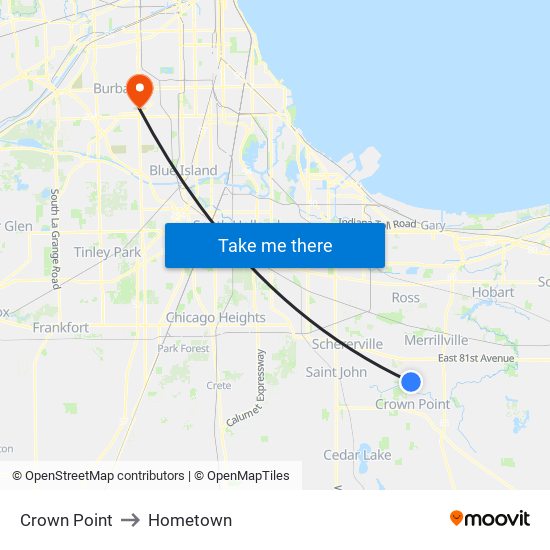 Crown Point to Hometown map
