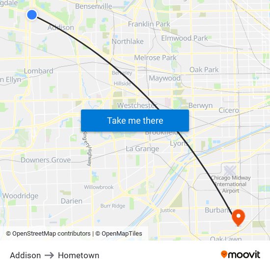 Addison to Hometown map