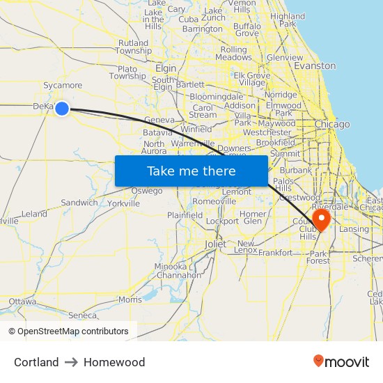 Cortland to Homewood map