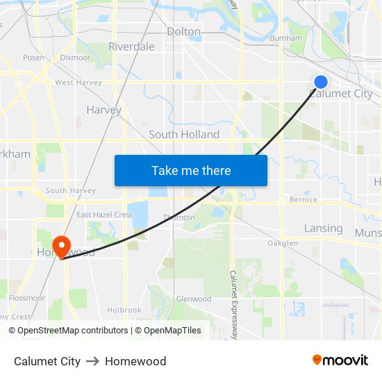 Calumet City to Homewood map