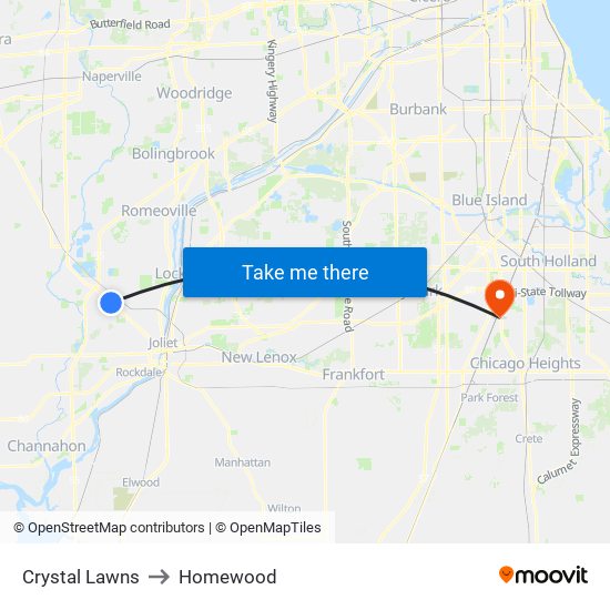 Crystal Lawns to Crystal Lawns map