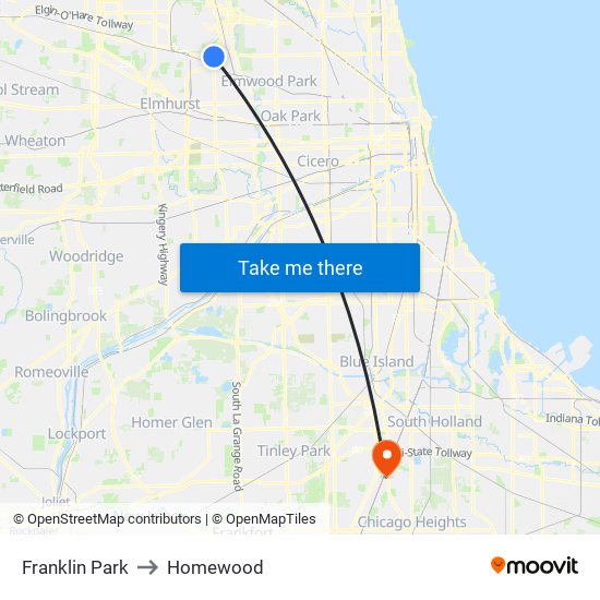 Franklin Park to Homewood map