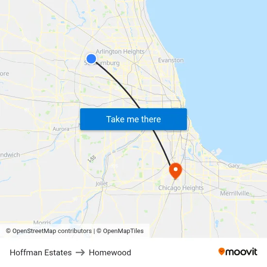 Hoffman Estates to Homewood map