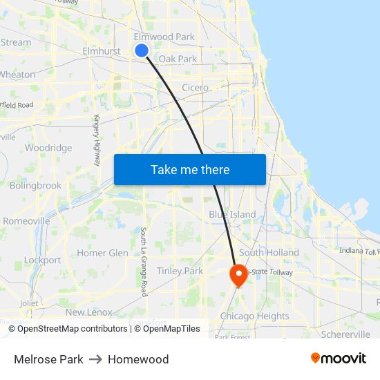 Melrose Park to Homewood map