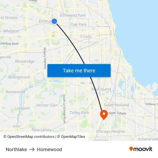 Northlake to Homewood map