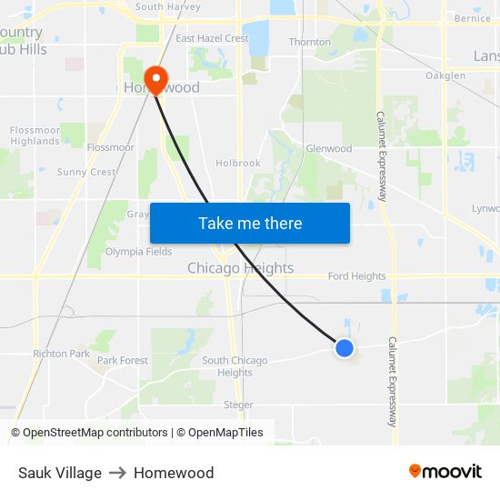 Sauk Village to Homewood map