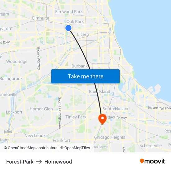 Forest Park to Homewood map