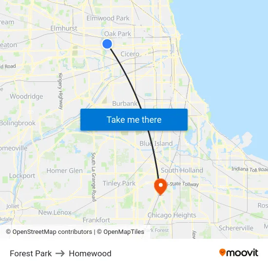 Forest Park to Homewood map