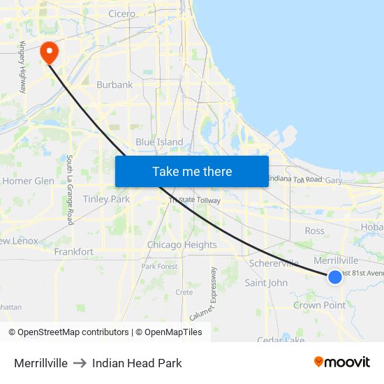 Merrillville to Indian Head Park map