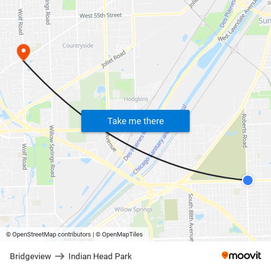 Bridgeview to Indian Head Park map