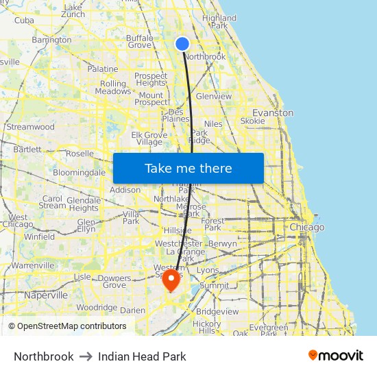 Northbrook to Indian Head Park map