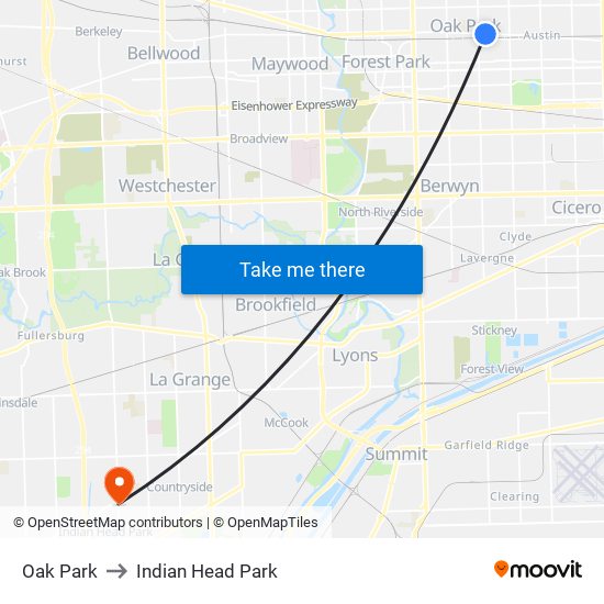 Oak Park to Indian Head Park map