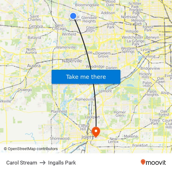 Carol Stream to Ingalls Park map