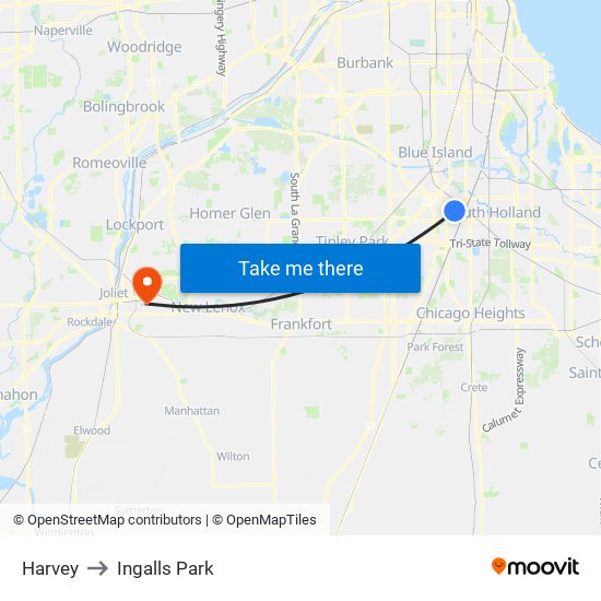 Harvey to Ingalls Park map