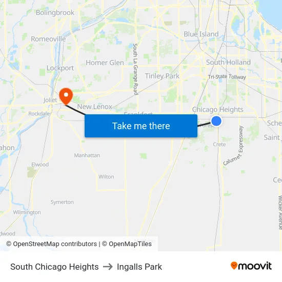 South Chicago Heights to Ingalls Park map