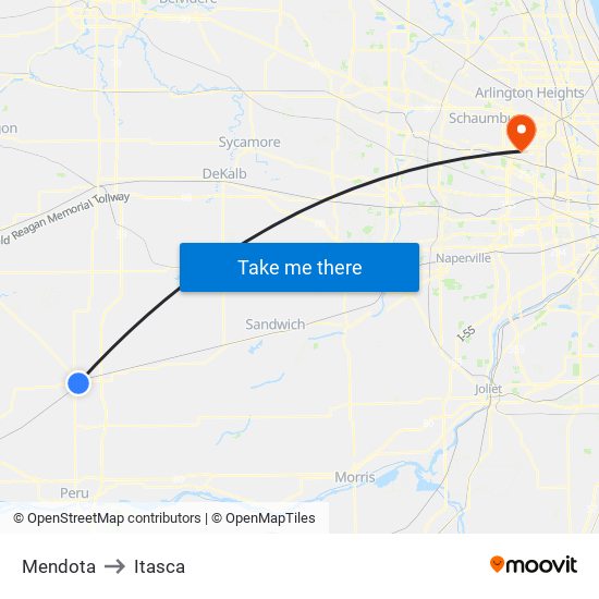 Mendota to Itasca map