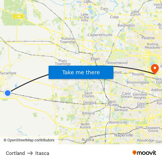 Cortland to Itasca map