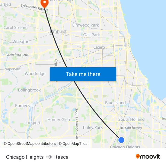 Chicago Heights to Itasca map