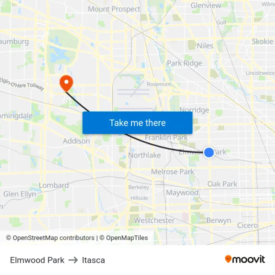 Elmwood Park to Itasca map