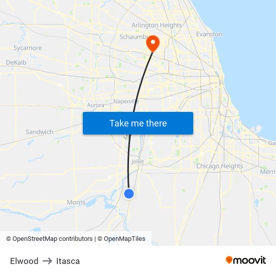 Elwood to Itasca map