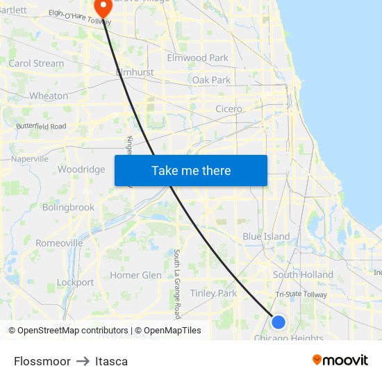 Flossmoor to Itasca map