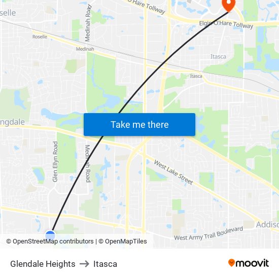 Glendale Heights to Itasca map