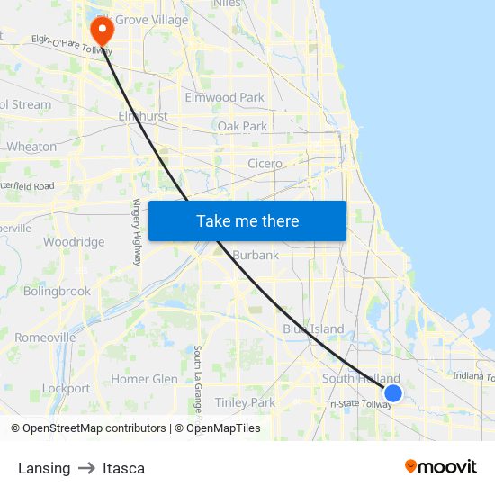 Lansing to Itasca map