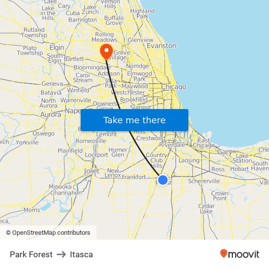 Park Forest to Itasca map