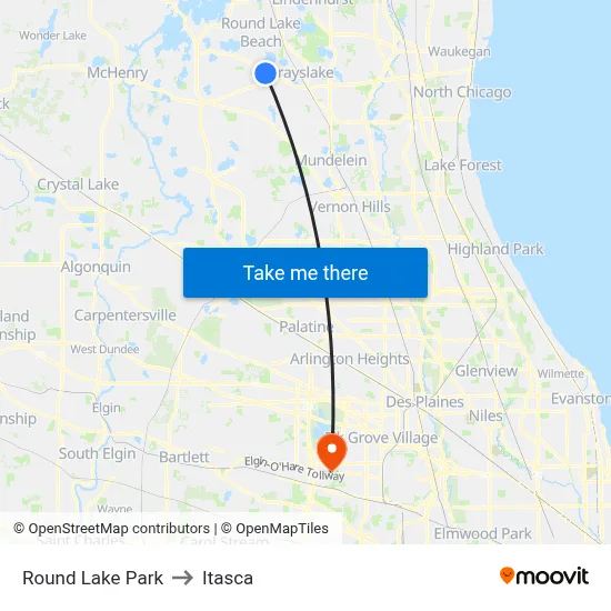 Round Lake Park to Itasca map