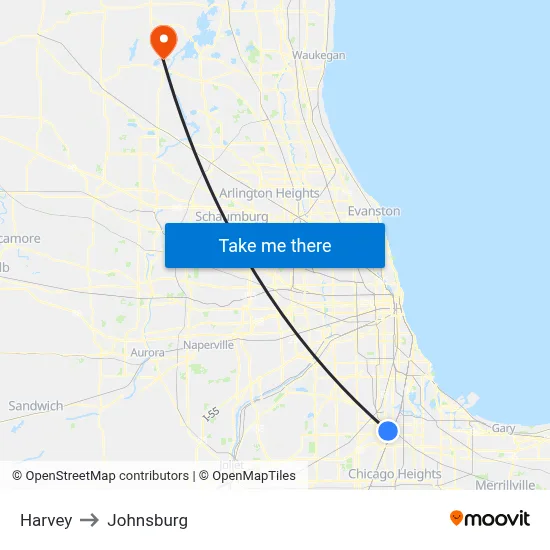 Harvey to Johnsburg map