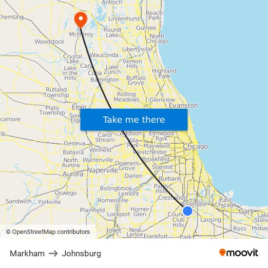 Markham to Johnsburg map