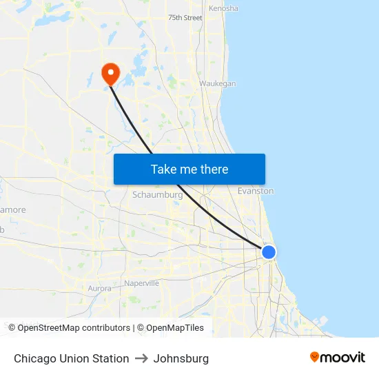 Chicago Union Station to Johnsburg map
