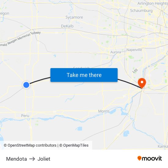 Mendota to Joliet map