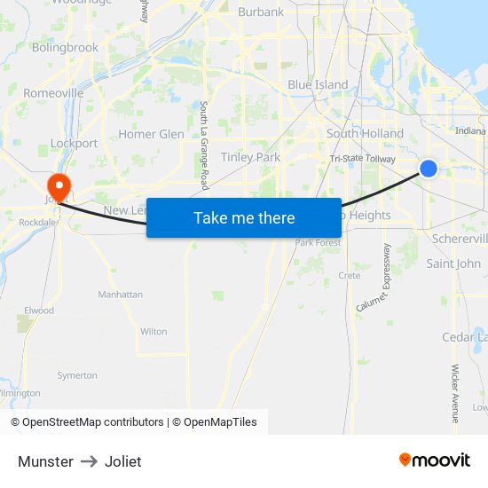 Munster to Joliet map