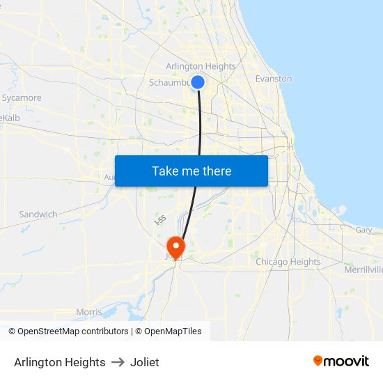 Arlington Heights to Joliet map